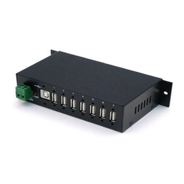 Industrial 7-Port USB Hub, Metal Case, with Locking Feature. Supports USB 1.1 and 2.0